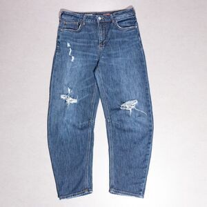 Anthropologie Pilcro Bow Boyfriend Barrel Blue Jeans Women's 28 Distressed Boho